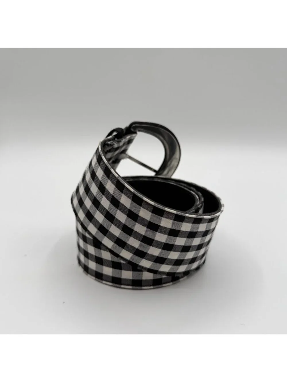 Vintage Black & White Checkered Pattern Fabric/Plastic Belt Size 16